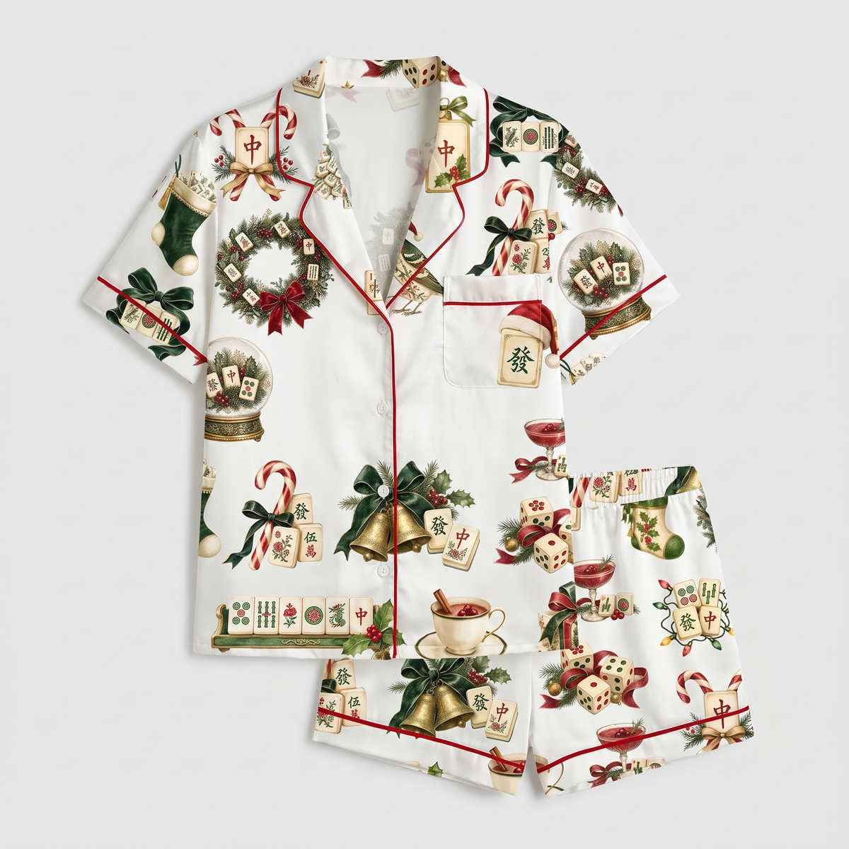 Christmas Mahjong Women's Pajama Set - flat lay