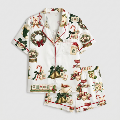 Christmas Mahjong Women's Pajama Set - flat lay