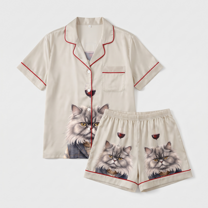 Posh Persian Cat Women's Pajama Set - flat lay