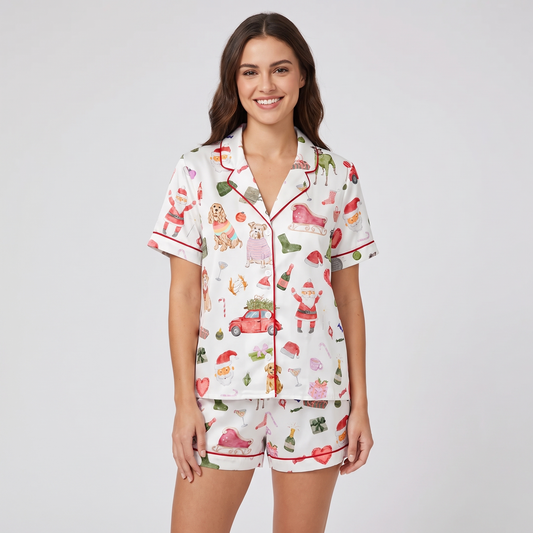 Pups & Champagne Women's Pajama Set - short sleeve and shorts