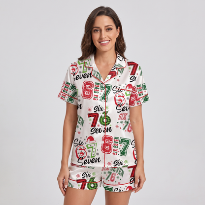 Six Seven Christmas Women's Pajama Set - short sleeve and shorts