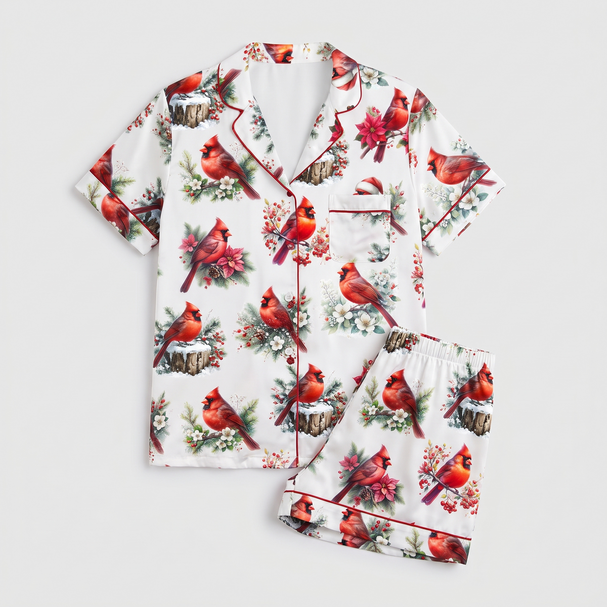 Winter Cardinals Women's Pajama Set - flat lay