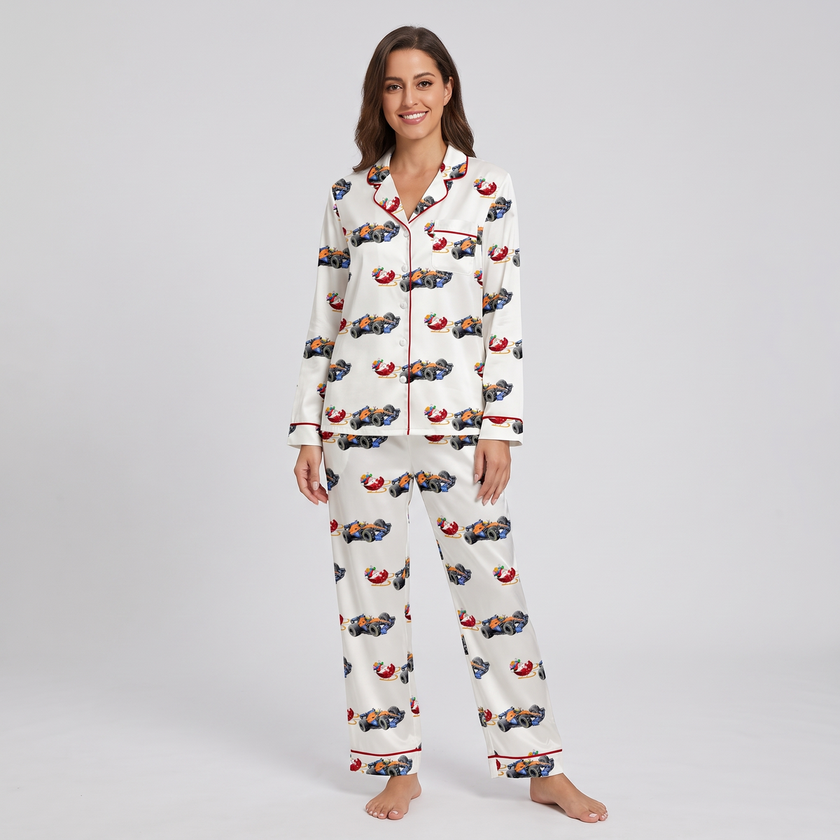 Race Car Christmas Women's Pajama Set - long sleeve and pants