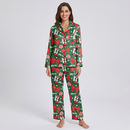 Merry Western Christmas Women's Pajama Set - long sleeve and pants