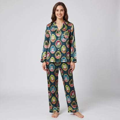 Cat Cameo Portraits Women's Pajama Set - long sleeve and pants