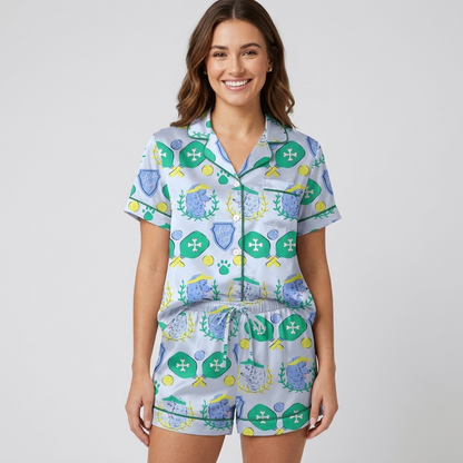 Pickleball Poodles Women's Pajama Set - Blue short sleeve and shorts