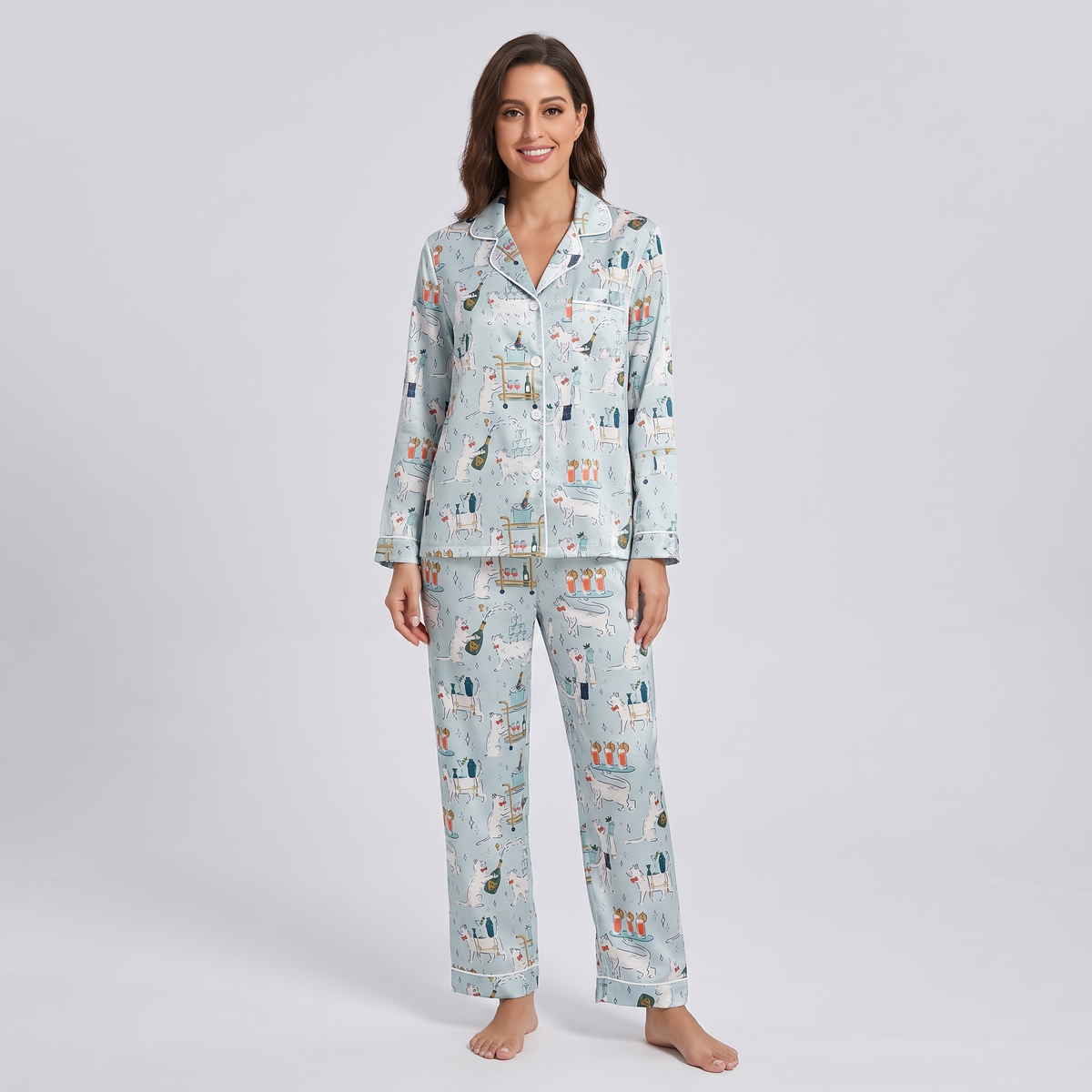 Cocktail Cart Cats Women's Pajama Set - long sleeve and pants