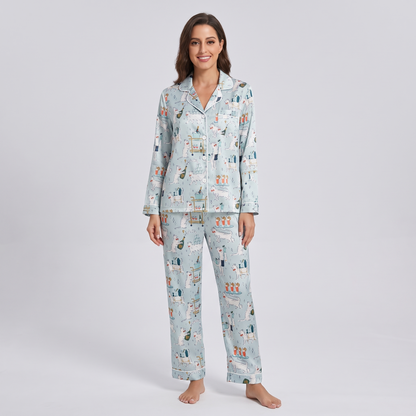 Cocktail Cart Cats Women's Pajama Set - long sleeve and pants