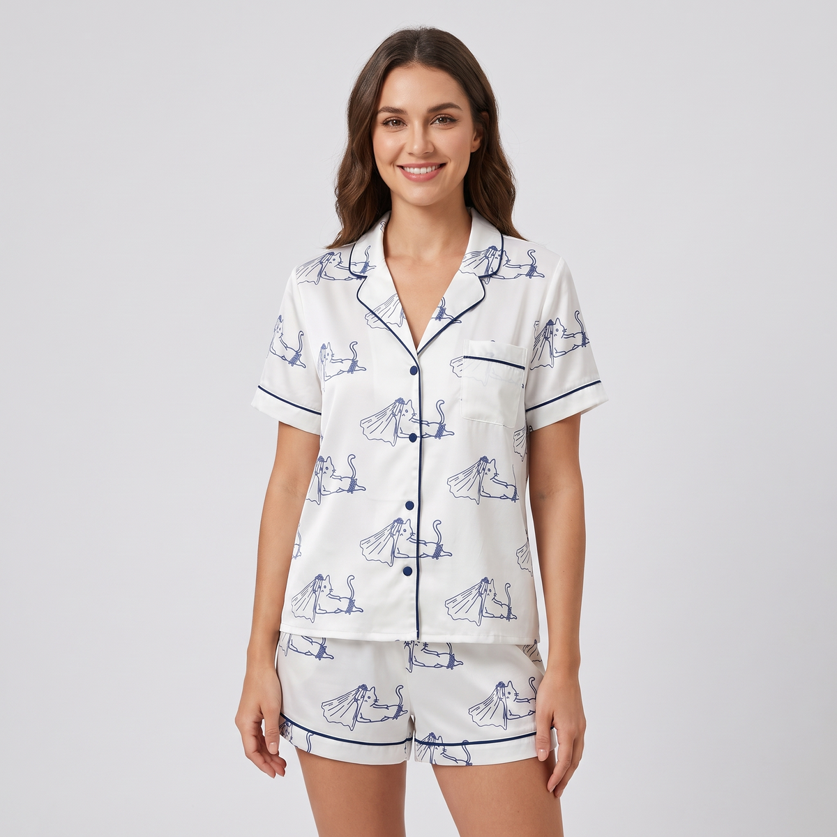 Bride To Be Cats Women's Pajama Set - short sleeve and shorts