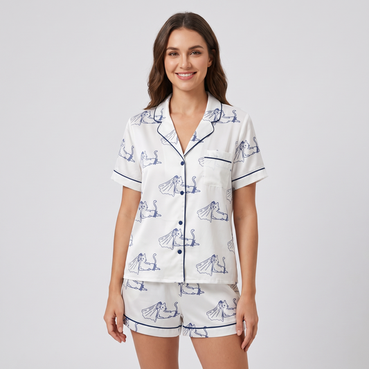 Bride To Be Cats Women's Pajama Set - short sleeve and shorts