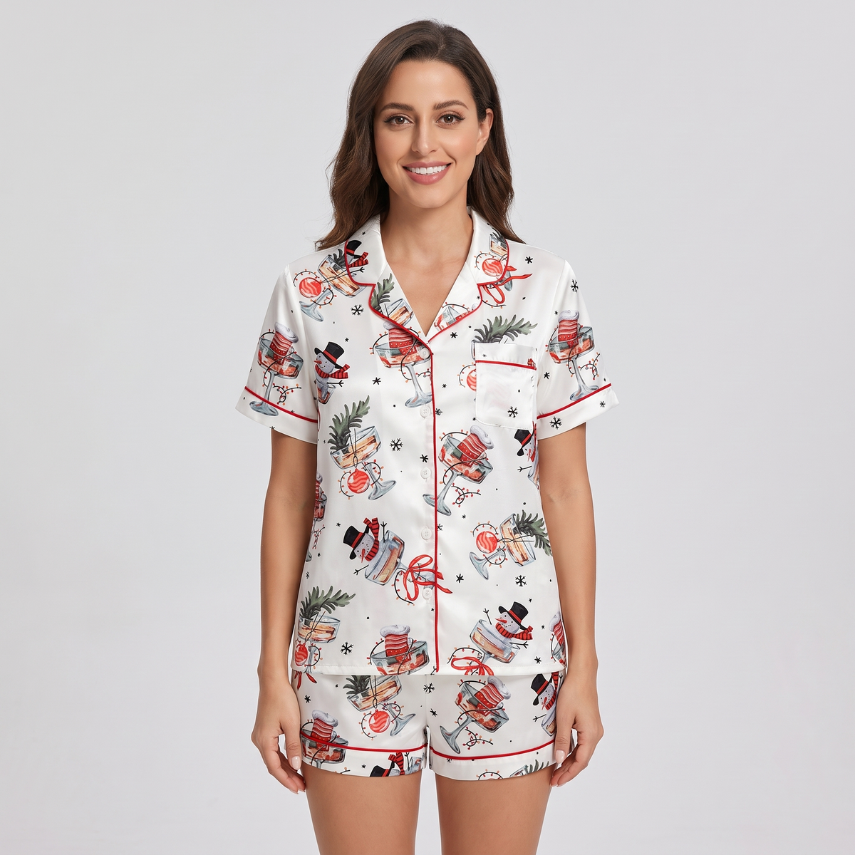 Snowman Cheers Women's Pajama Set - short sleeve and shorts