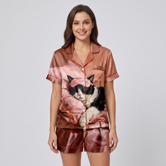 Beauty Sleep Cat Women's Pajama Set - short sleeve and shorts