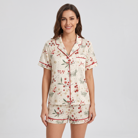 Mistletoe Garland Women's Pajama Set - short sleeve and shorts