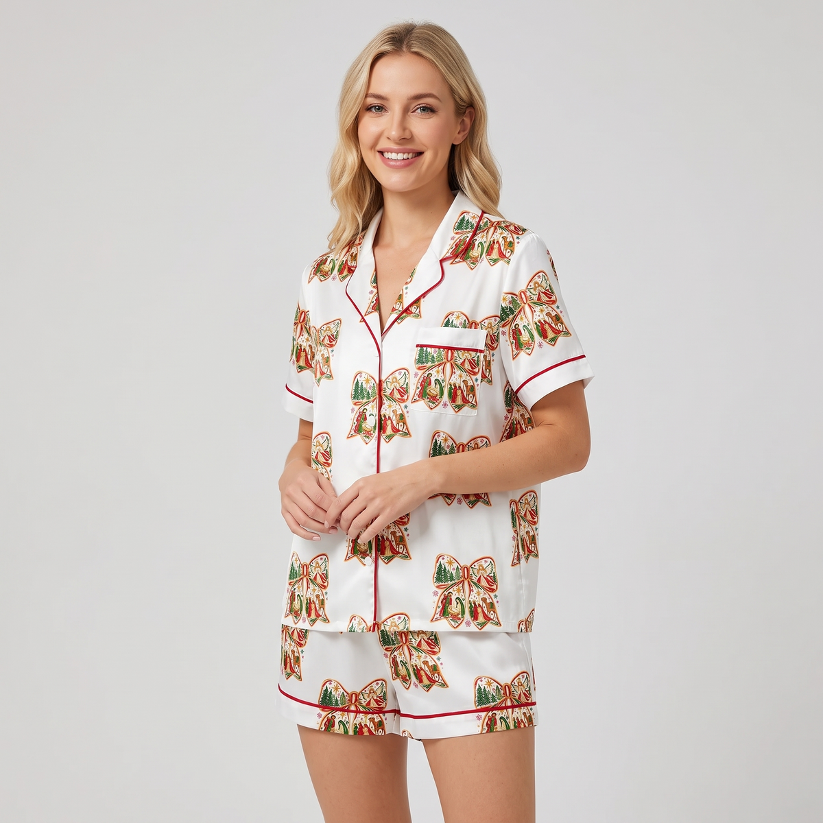 Every Knee Shall Bow Women's Pajama Set - short sleeve and shorts