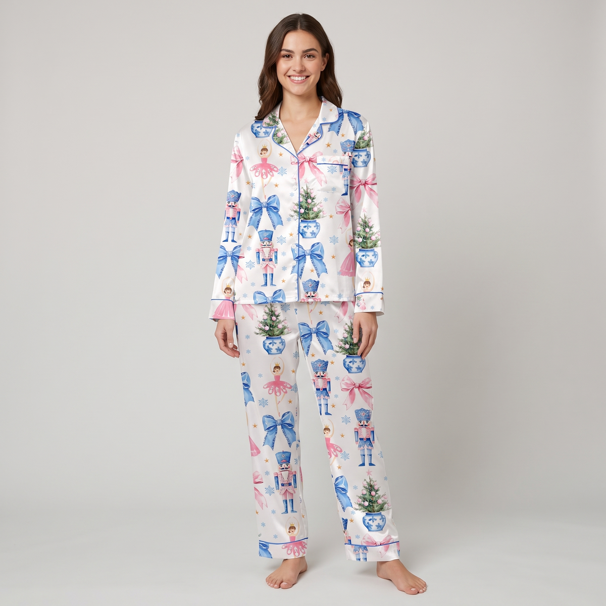 Blue Bow Nutcracker Women's Pajama Set - long sleeve and pants
