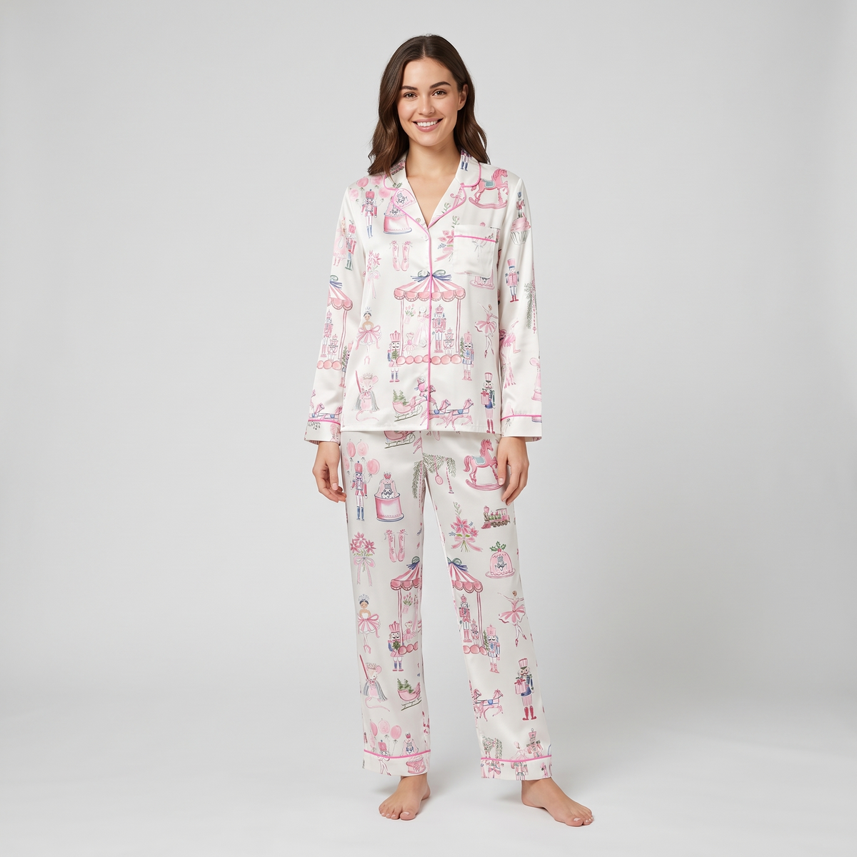 Pastel Nutcracker Carousel Women's Pajama Set - long sleeve and pants