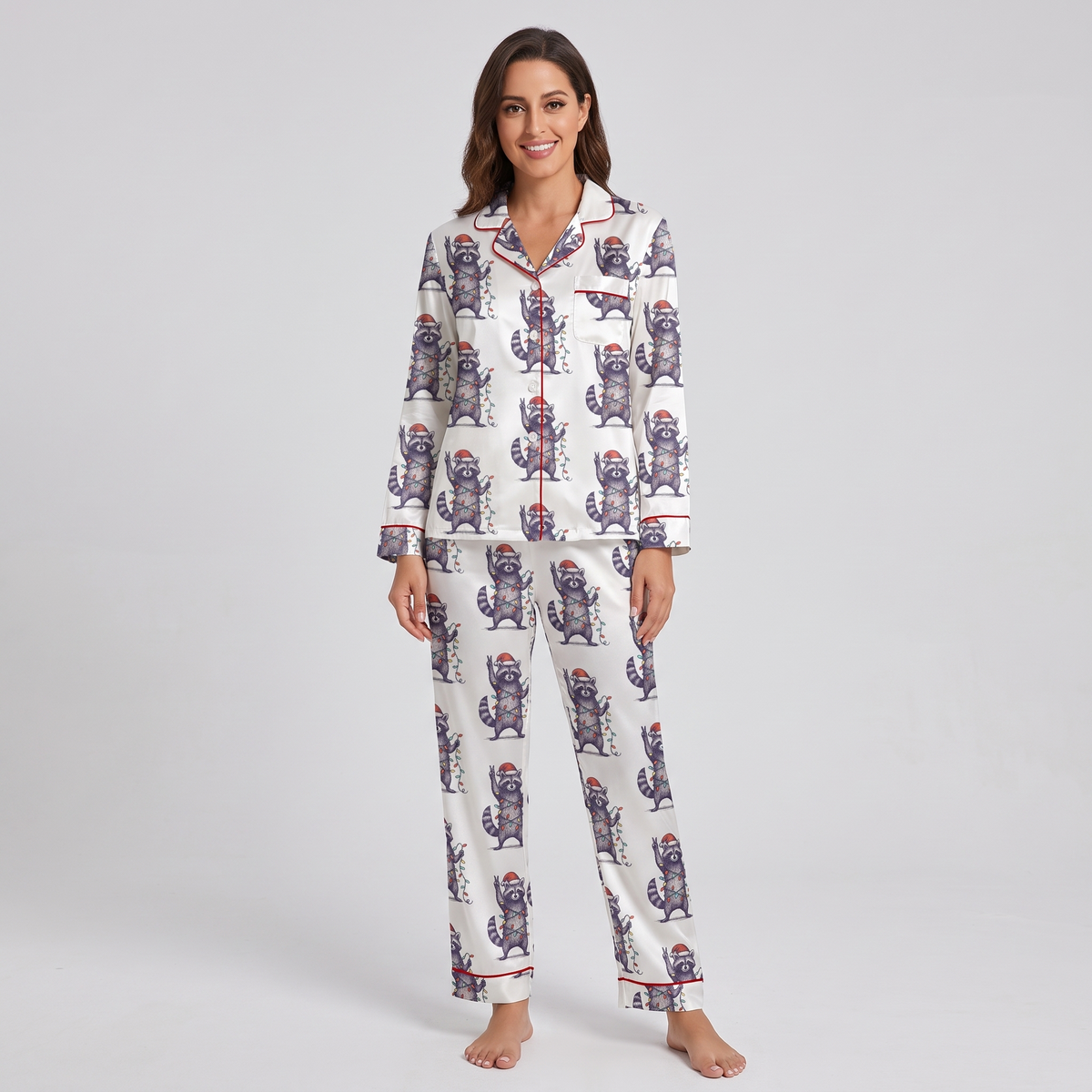 Feral & Festive Raccoons Women's Pajama Set - long sleeve and pants
