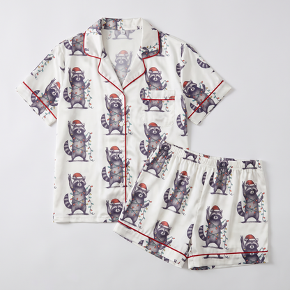 Feral & Festive Raccoons Women's Pajama Set - flat lay