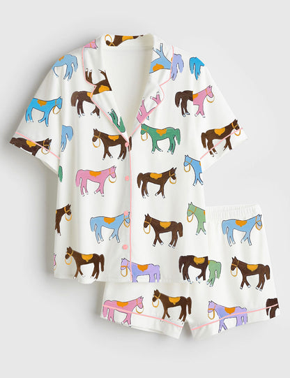 Rainbow Toy Pony Horse Women's Pajama Set - flat lay