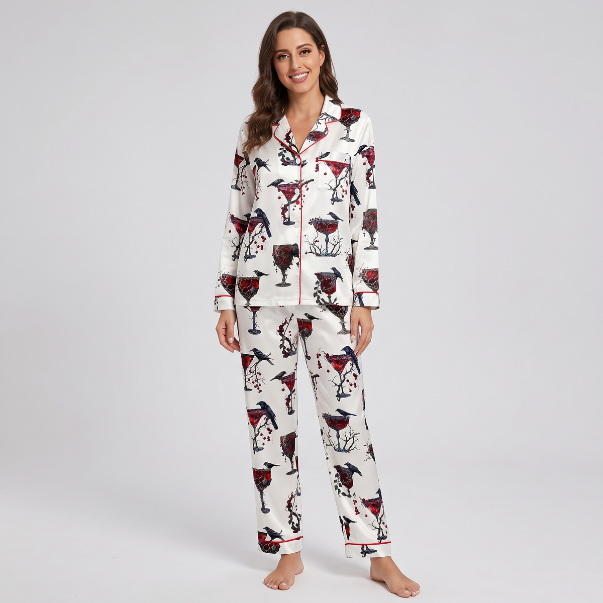 Gothic Christmas Cocktails Women's Pajama Set - long sleeve and pants