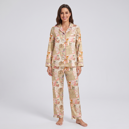 Vintage Christmas Collage Women's Pajama Set - long sleeve and pants