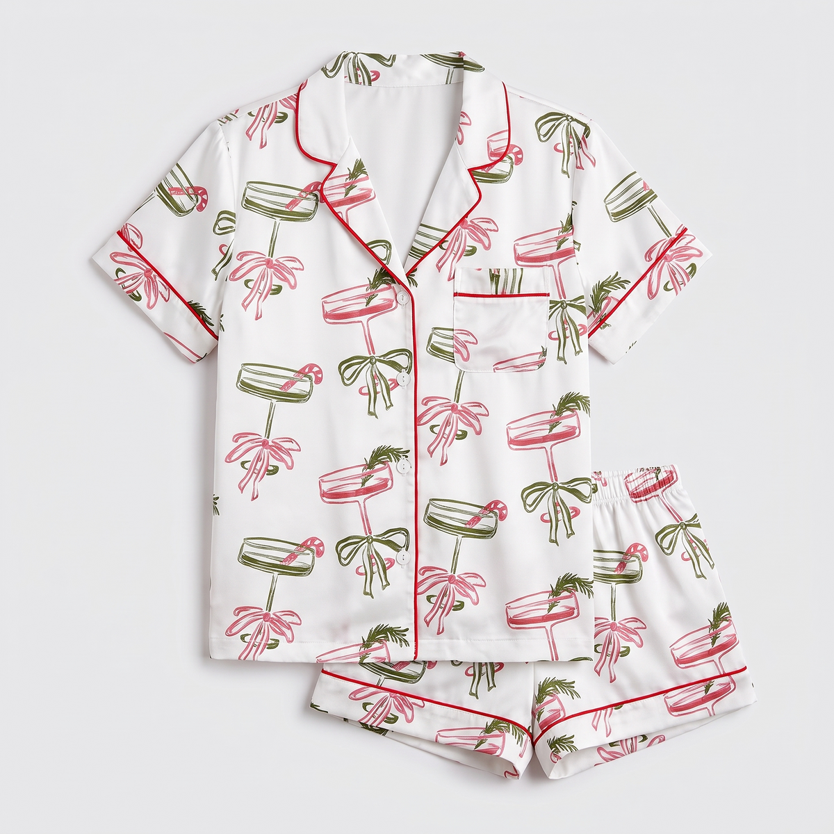 Retro Holiday Cocktails Women's Pajama Set - flat lay