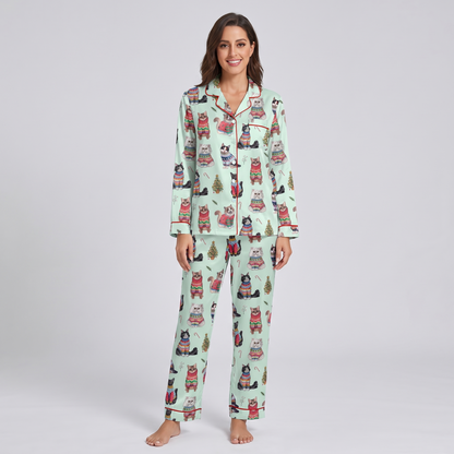 Christmas Sweater Cats Women's Pajama Set - long sleeve and pants