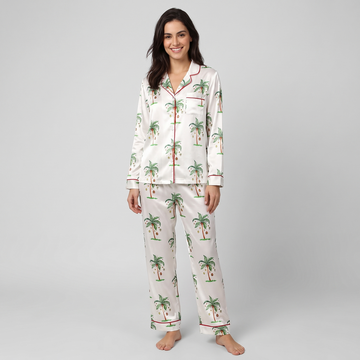 Tropical Ornament Palms Women's Pajama Set - long sleeve and pants