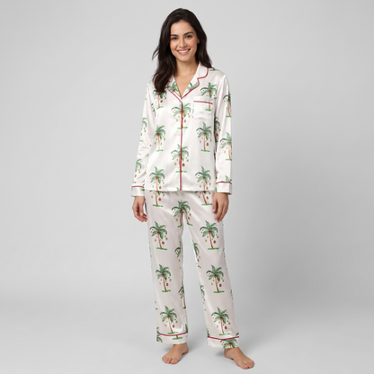 Tropical Ornament Palms Women's Pajama Set - long sleeve and pants