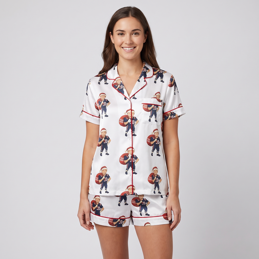 Football Sunday Christmas Women's Pajama Set - short sleeve and shorts