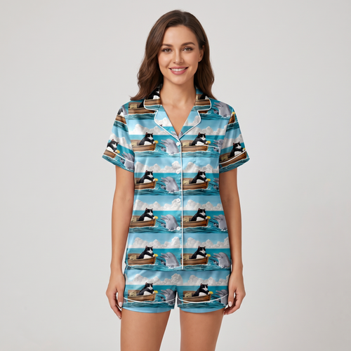 Boat Cat Women's Pajama Set - short sleeve and shorts