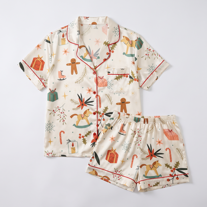 Rocking Horse Christmas Women's Pajama Set - flat lay