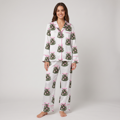 Holly Dolly Bow Trees Women's Pajama Set - long sleeve and pants