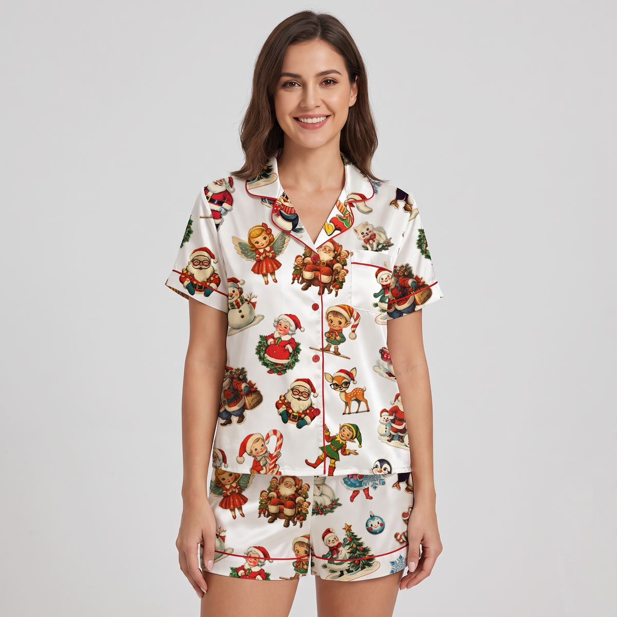 Vintage Christmas Comics Women's Pajama Set - short sleeve and shorts