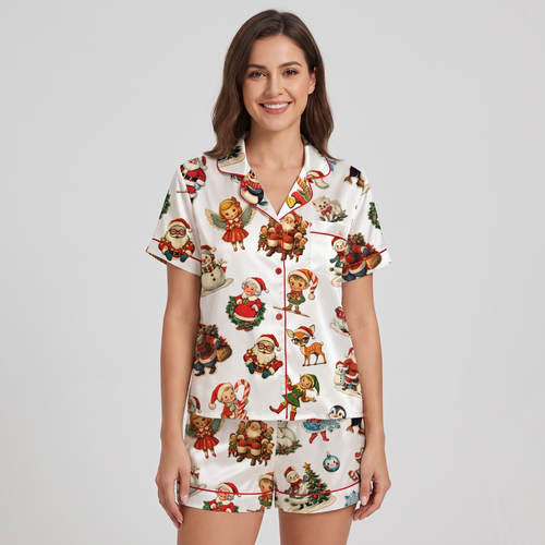 Vintage Christmas Comics Women's Pajama Set - short sleeve and shorts