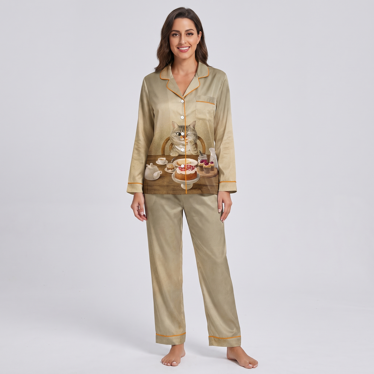 Cake Table Cat Women's Pajama Set - long sleeve and pants