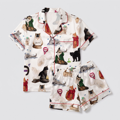Dress Up Cats Women's Pajama Set - flat lay