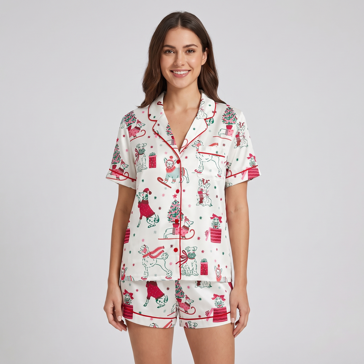 Dog Lover's Christmas Women's Pajama Set - short sleeve and shorts