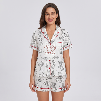 Holly Jolly Sketches Women's Pajama Set - short sleeve and shorts