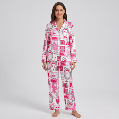 Jolly Pink Postcards Women's Pajama Set - long sleeve and pants