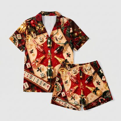Mahjong & Champagne Women's Pajama Set - flat lay
