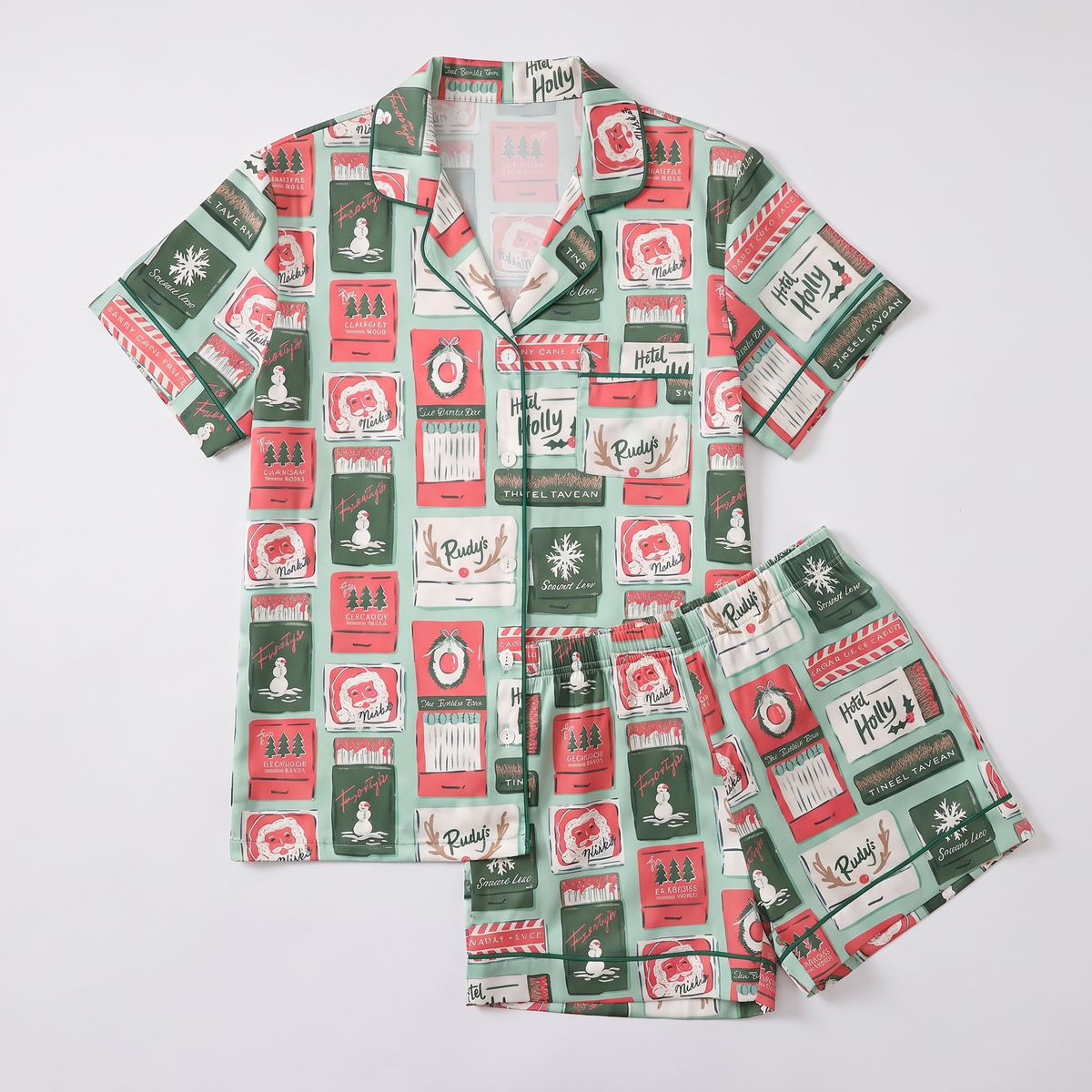 Holly Jolly Card Tiles Women's Pajama Set - flat lay