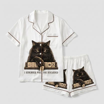 Mahjong Grudge Cat Women's Pajama Set - flat lay