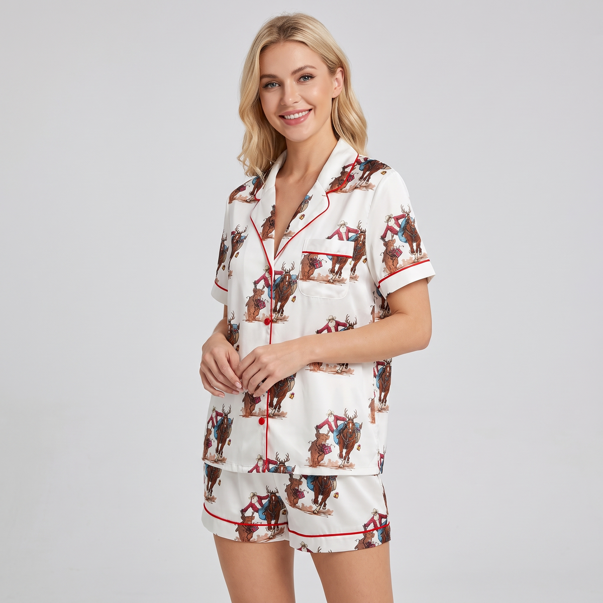 Rodeo Santa Women's Pajama Set - short sleeve and shorts