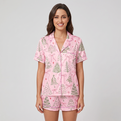 Preppy Bow Trees Women's Pajama Set - Pink