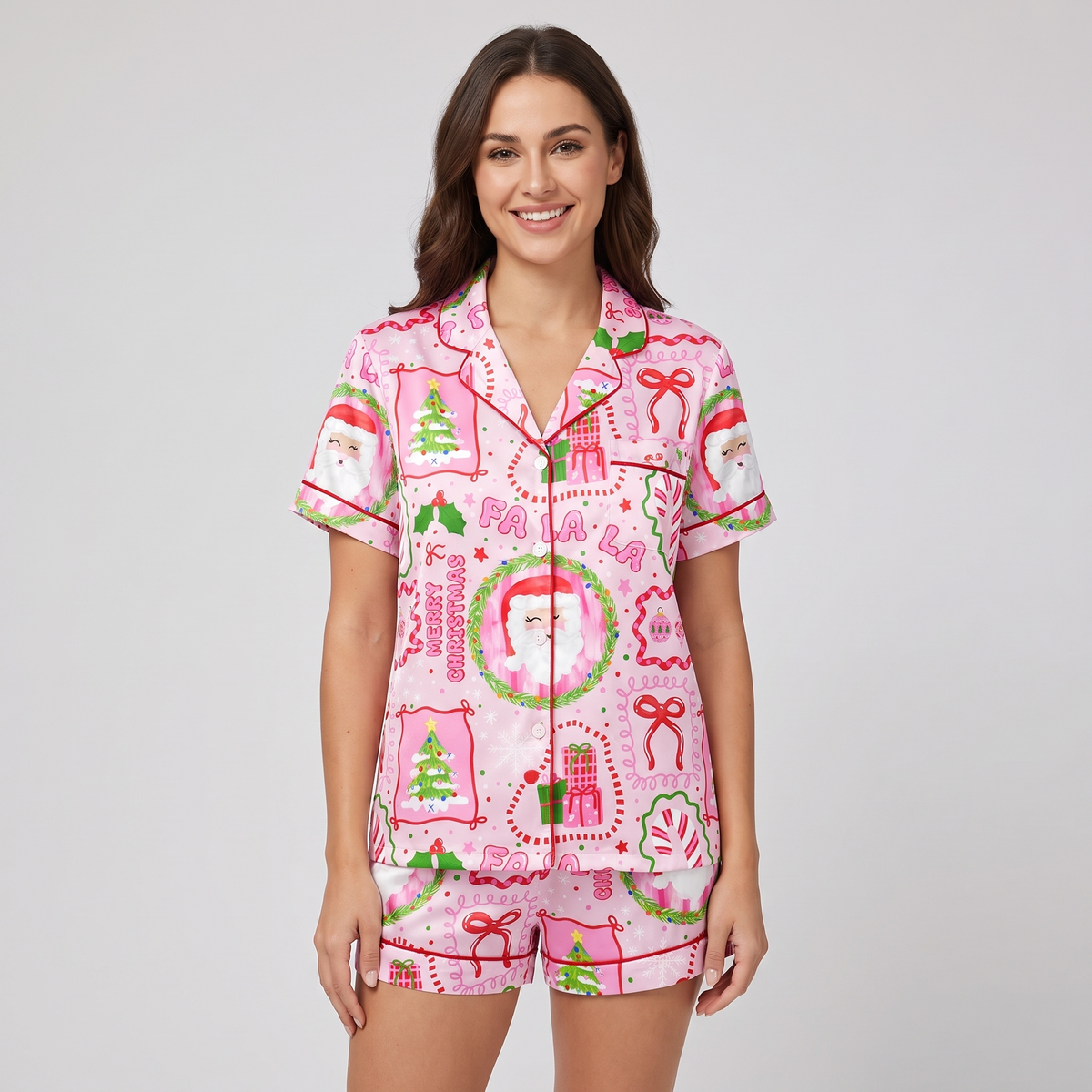 Fa La La Pink Women's Pajama Set - short sleeve and shorts