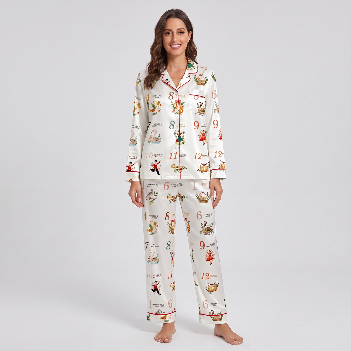 Numbered 12 Days Of Christmas Women's Pajama Set - long sleeve and pants