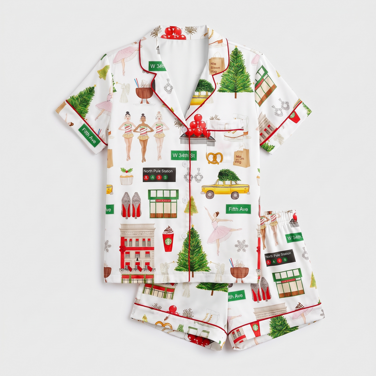 Holiday In Manhattan Women's Pajama Set - flat lay