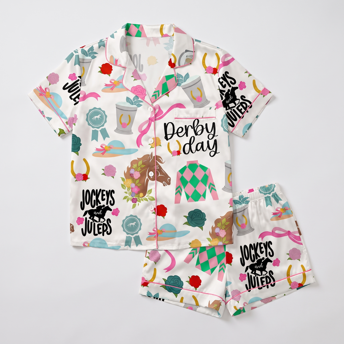 Jockeys and Juleps Horse Women's Pajama Set - flat lay