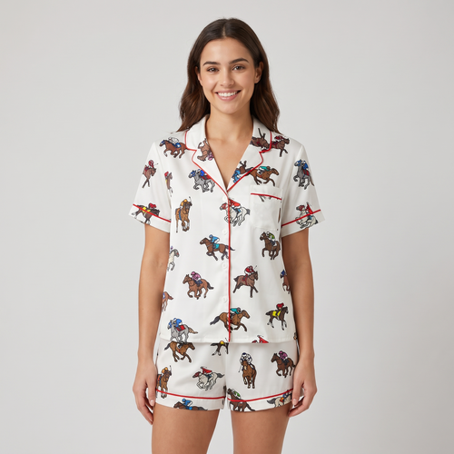 Photo Finish Race Horses Women's Pajama Set - short sleeve and shorts